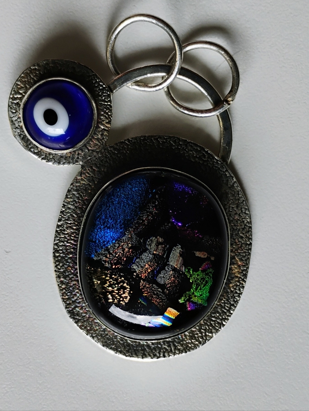 Dichroic Glass Evil Eye Pendant 925 Sterling Silver